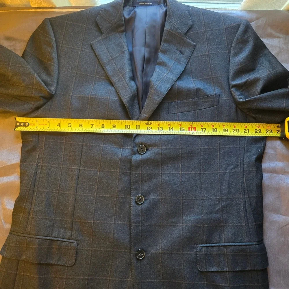 Ermenegildo Zegna Trofeo Wool Windowpane Jacket Blazer  Switzerland 54L‎ *READ*